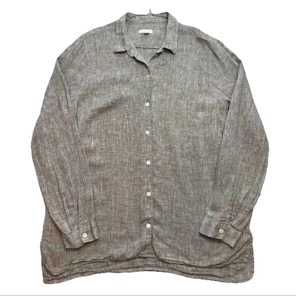 J Jill Love Linen Essential Shirt Button Down Boho Mom Casual Tunic Wmns M Brown